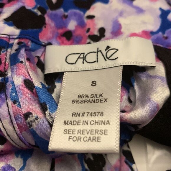 Cache floral purple halter top with silver chain straps Size S NWT - Picture 6 of 10